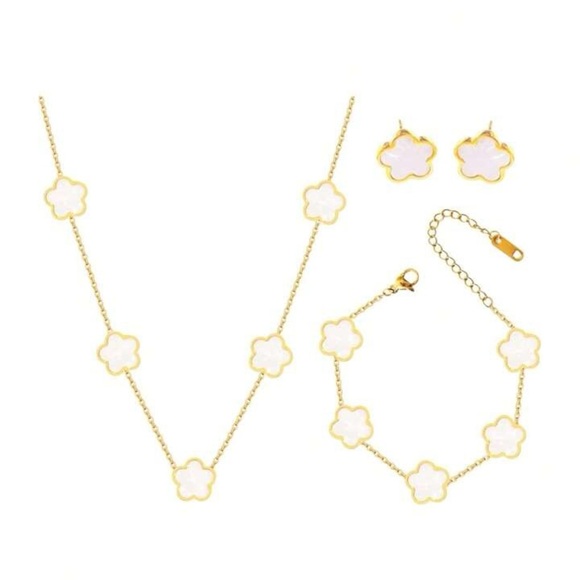 Lucky clover 18k gold color set necklace bracelet and earrings - Picture 13 of 14